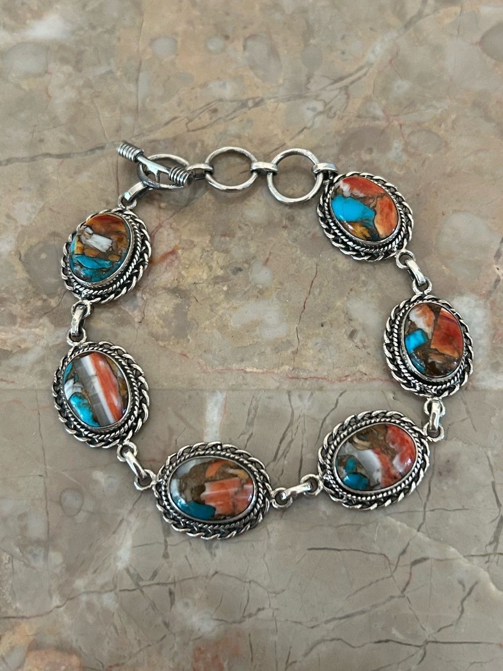 Oyster Copper Turquoise Sterling Silver Link Bracelet